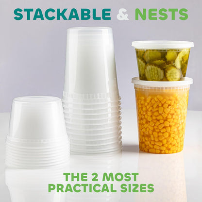 Deli Food Storage Containers with Lids - (48 Sets) 24-32 Oz Quart Size & 24-16 Oz Pint Size Plastic Airtight Takeout Meal Prep Storage, Bpa-Free, Dishwasher, Microwave Safe